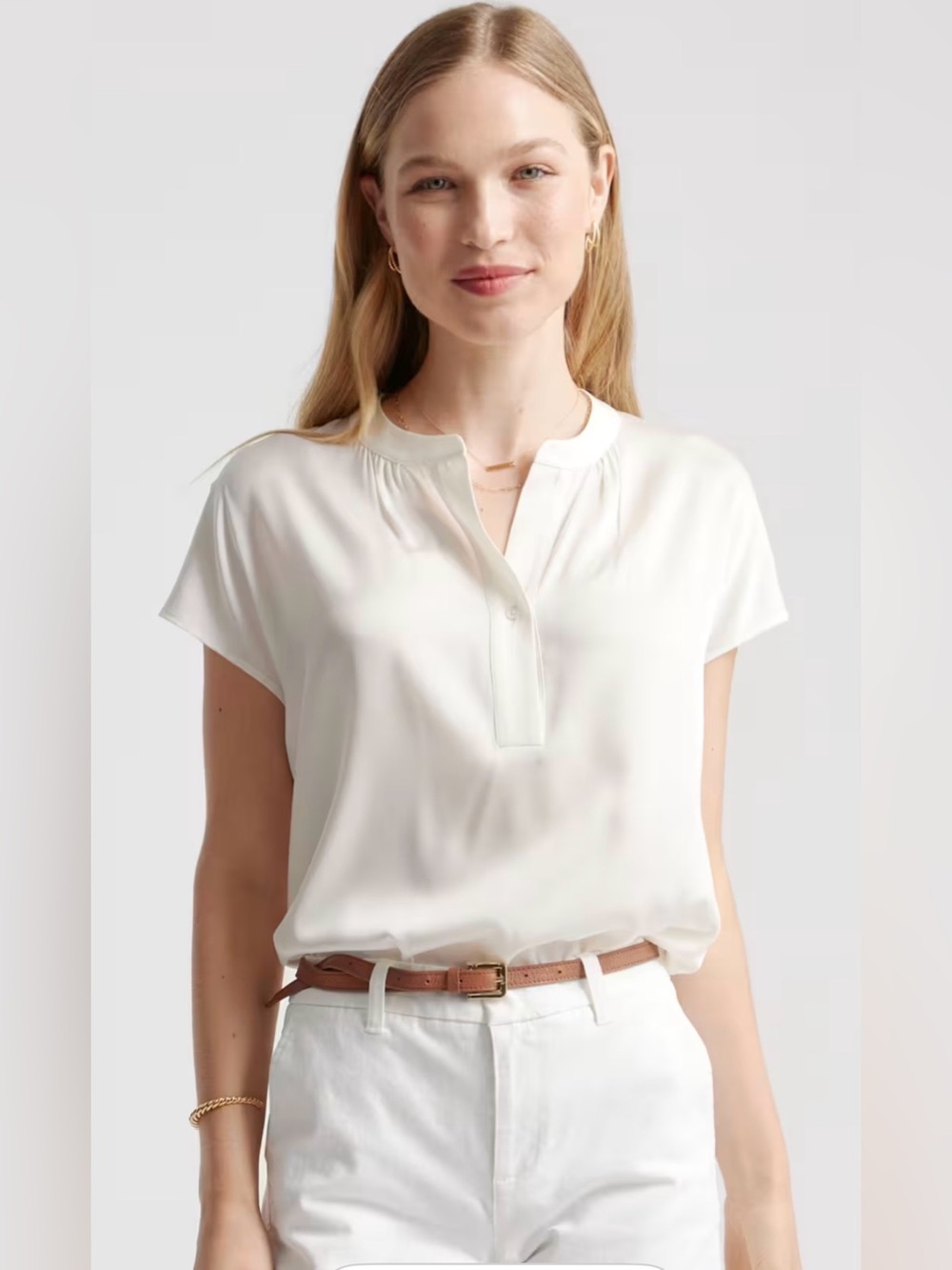 Quince Washable Stretch Silk Dolman Sleeve Blouse Ivory Size L